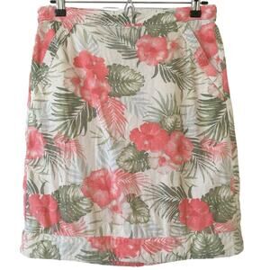 Denver Hayes XS TP Linen Viscose Tropical Skirt Coral & Green Back Elastic